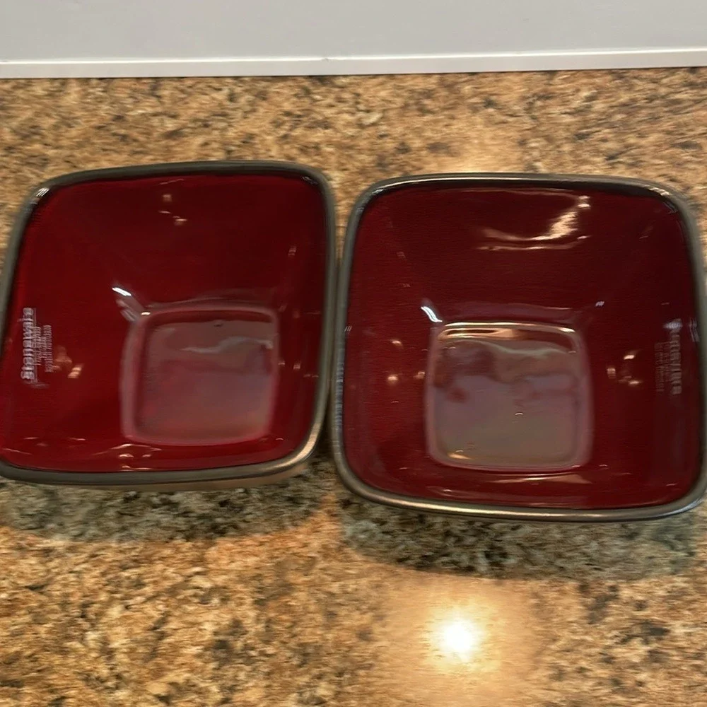 Stoneware Hand-Crafted Durable Scratch-Resistant‎ Square Bowls - Set of 2